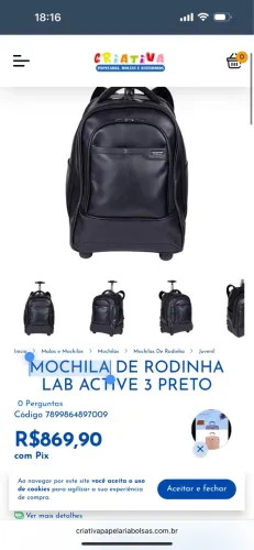 MOCHILA DE RODINHA COURO S ACTIVE 3 PRETO.