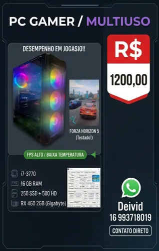 PC Gamer i7 | 16GB RAM | RX 460 | SSD + HD | RGB (Roda Forza, GTA V, Valorant)