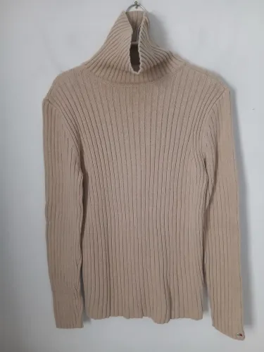 SUÉTER TOMMY HILFIGER VINTAGE 2001 GOLA ALTA CANELADO BEGE G