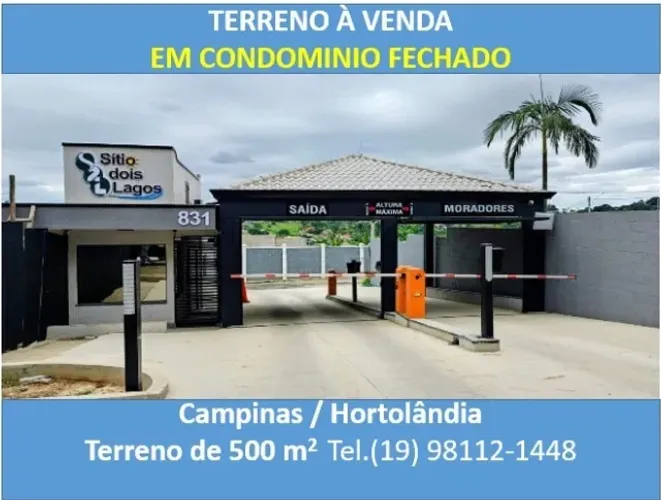 TERRENO À VENDA EM CONDOMÍNIO FECHADO  ? Hortolândia/SP ? 500 m² ? R$ 140.000,00  ? Con