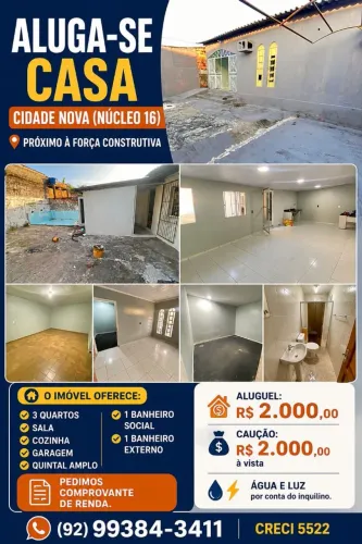 ALUGO CASA CIDADE NOVA NÚCLEO 16