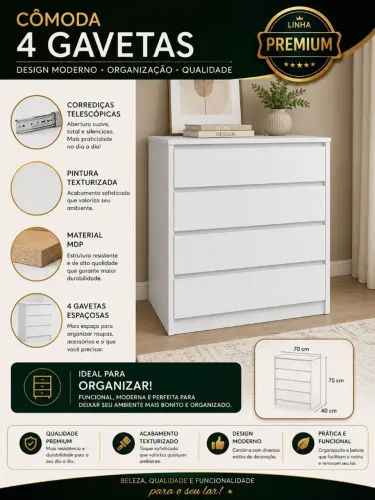 Cômoda Carla 4 Gavetas com Telescópica