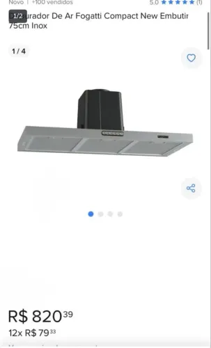 Depurador de Ar Fogatti Compact New de Embutir 75cm Inox