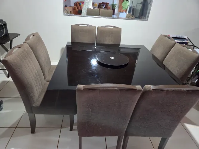 Conjunto de mesa de jantar vidro c 8 cadeiras