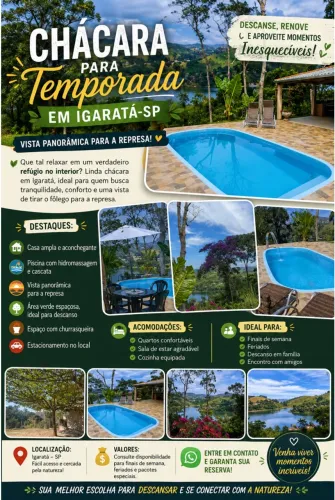 Chácara com piscina vista para represa