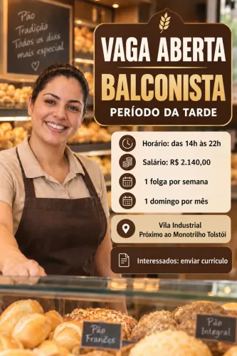 VAGA PARA BALCONISTA DE PADARIA 