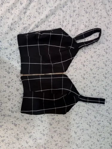 Top/cropped preto xadrez bluesteel 