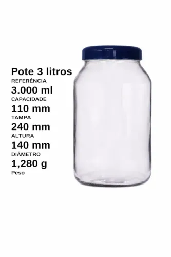 Pote de Vidro 3 Litros com Tampa Azul Grande