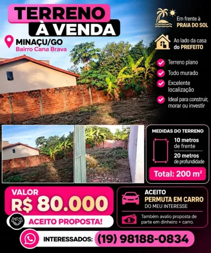 Terreno A Venda em Minaçu Goiás em Frente a Praia Do Sol