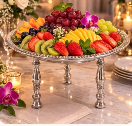 Suporte de Mesa com Pedestal em Inox/Prata - Perfeito para Festas e Eventos de Luxo