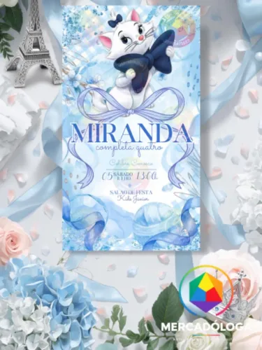 Convite digital de Aniversário, tema: gatinha marrie