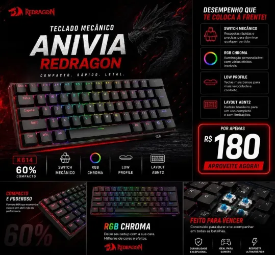 Teclado gamer Redragon Anivia mecânico RGB