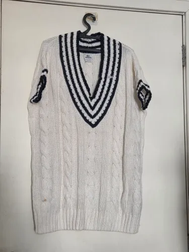 Suéter de lã Lacoste, branco com azul marinho