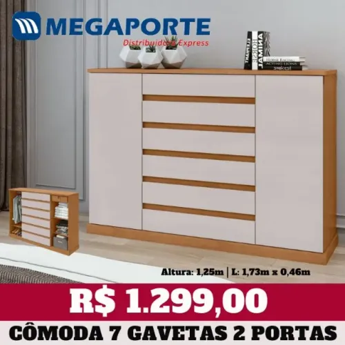 MEGA! Cômoda 7 Gavetas 2 Portas (Novo) Entrega e Montagem Grátis!