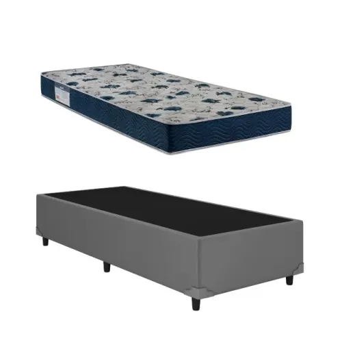 CAMA BOX CORINO CINZA ALTO NÍVEL + COLCHÃO ISO 60 D28 ORTOBOM: