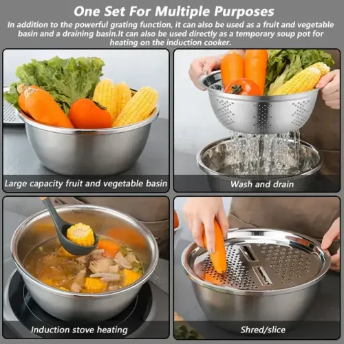 Bacia Inox Multiuso 3 Em 1 Escorredores Bacia