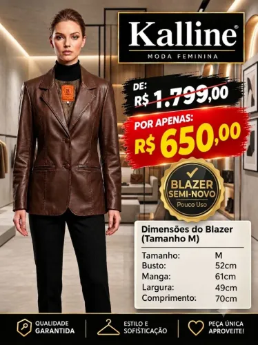 Blazer Feminino Couro Legítimo Kalline - | Tamanho M - Novíssimo | Liquido $