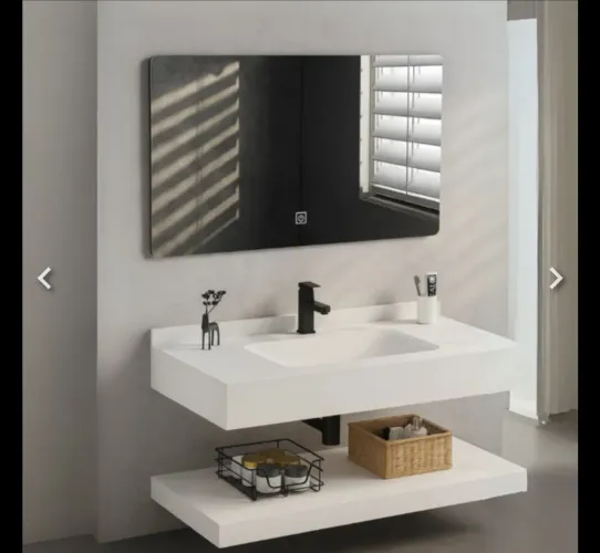 Bancada De Porcelanato C/ Cuba De Cerâmica + Espelho Com Led