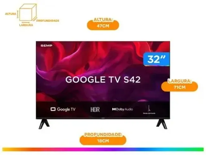 Smart TV 32" SEMP HD LED 32S42 Google TV 2 HDMI