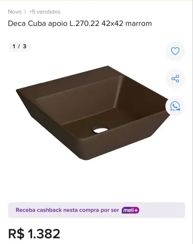Cuba de Apoio Deca 42x42 Marrom | Nova | Com detalhe no furo