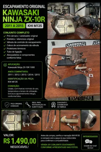 Escapamento Original Kawasaki Ninja ZX-10R 2011 a 2015 KHI M135 Preço: R$ 1.490,00