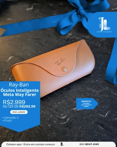 RAY-BAN, ÓCULOS INTELIGENTE META WAY FARER, GERAÇÃO 2, PRETO, SEMINOVO, EXCLUSIVO!
