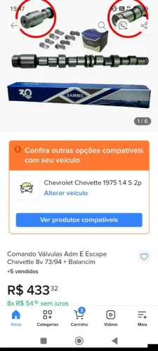 Comando de válvulas do Chevette1.4 1.6
