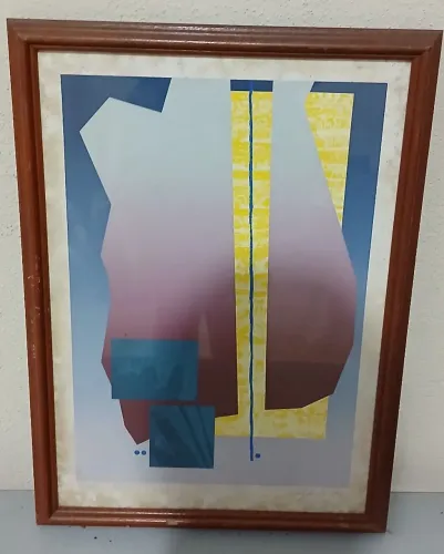Quadro Decorativo Abstrato Moderno Com Moldura de Madeira