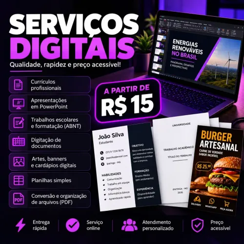 Trabalho e faço Currículos, Trabalhos, Apresentações e Digitação