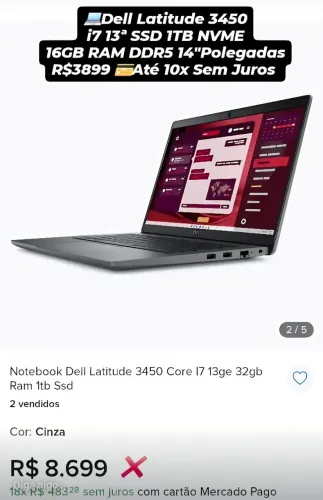 Notebook Dell Latitude 3450 i7 13th 16GB RAM DDR5 SSD 1TB NVME Até 10x Sem Juros