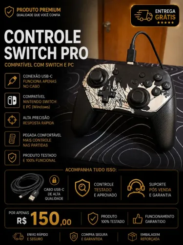 ? Controle Switch Pro USB-C por apenas R$ 150,00!