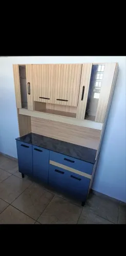 Armário de cozinha com 8 portas/gaveta/ vidro/ cinza e bege 