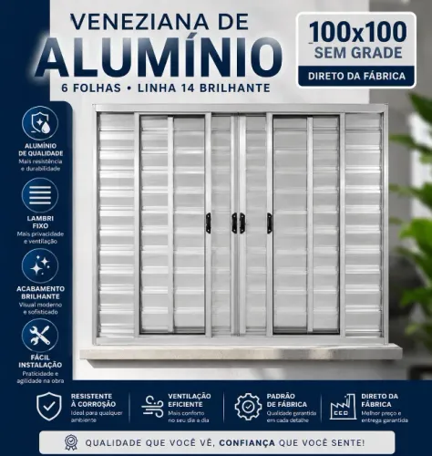 veneziana de alumnio 6 folhas linha 14 brilhante 100x100 sem grade direto da fabrica