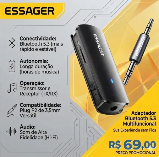 Melhor Adaptador Som Carro Essager (Original e Lacrado)