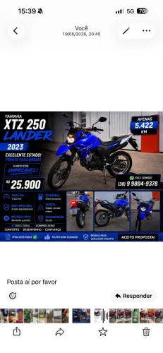 Yamaha XTZ 250 Lander 2023 - 5.600 km - Único Dono - IPVA 2026 Pago