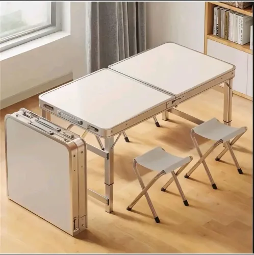 Mesa dobrável que vira maleta  com banquetas camping pescaria churrasco 