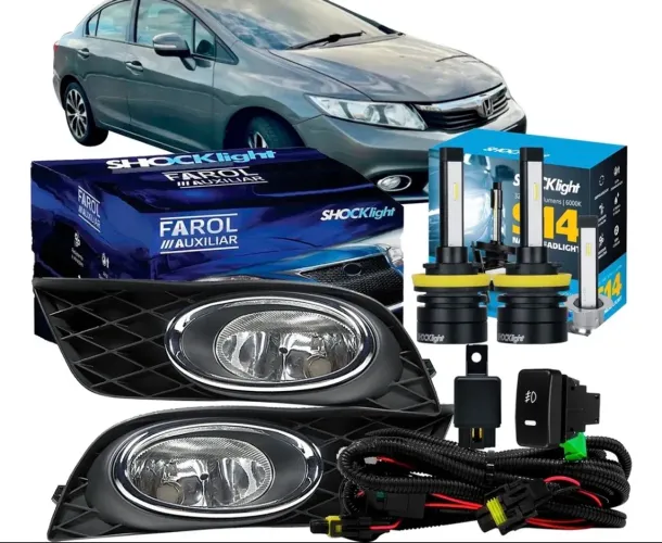 Farol Milha Civic 2012 2013 2014 Auxiliar Neblina Completo