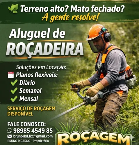 Aluguel de roçadeira e limpeza de terrenos.