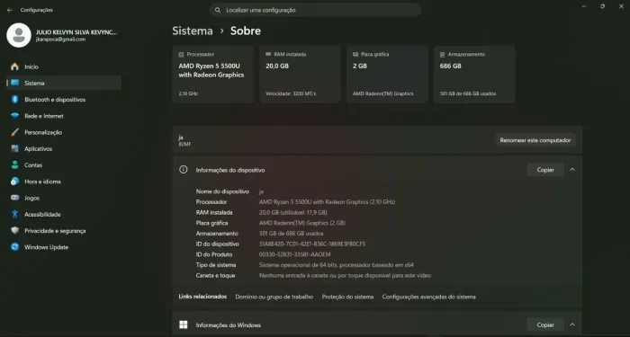 NOTEBOOK LENOVO ideapad 3 Ryzen 5500 687gb 20 RAM