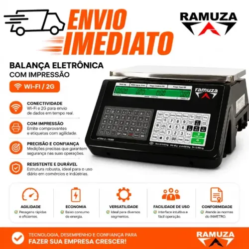 Balança Eletrônica Ramuza com Impressão + WiFi/2G | Bivolt | Ideal para Comércio