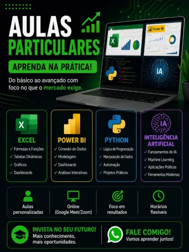 Aulas de Excel, Power BI, Python e Inteligência Artificial