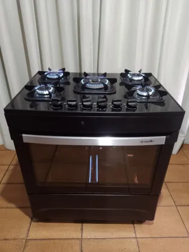 Fogão mesa de vidro 05 bocas, cor preto, acendimento elétrico, marca Mueller