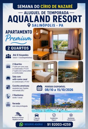 08/10 a 15/10 Aluguel de temporada no Aqualand - Círio de Nazaré