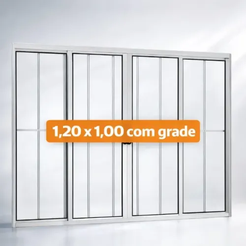 Janela Aluminio Brilhante com Grade 100x120