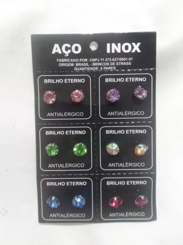 Cartela de brincos antialérgico aço inox 