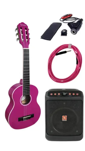 KIT VIOLAO 1/2 START NAILON ACUSTICO COR PINK + Captador SMART + Cabo + KUB STANER