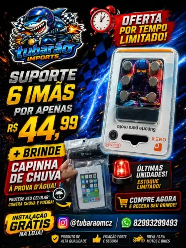 SUPORTE 6 IMÃS+ CAPINHA DE CHUVA 