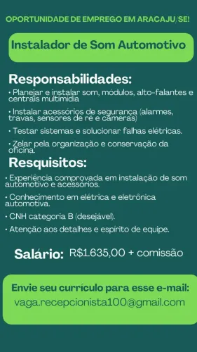 Vaga para instalador de som automotivo