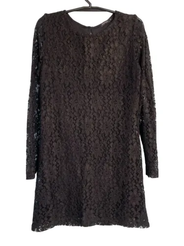 Vestido Preto Feminino de Renda com Manga Comprida, Tam M