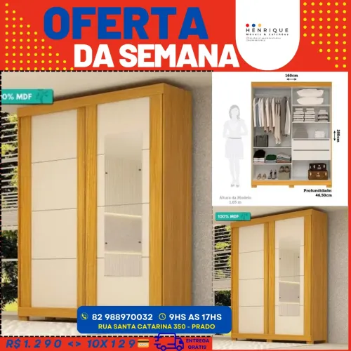 Roupeiro com Espelho 100% MDF